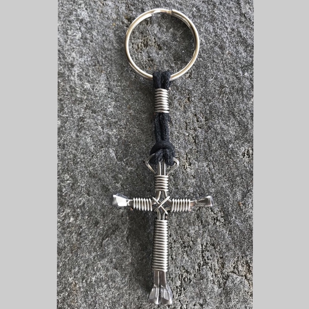 Horseshoe Nail Cross Keychain